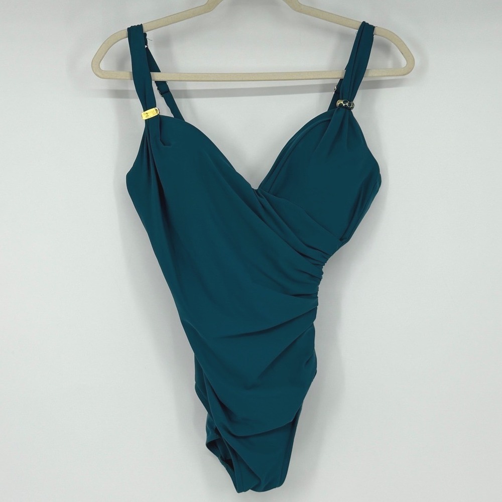 Miraclesuit Womens Teal Ruched Tummy Control One Piece Swimsuit Size‎ 10
